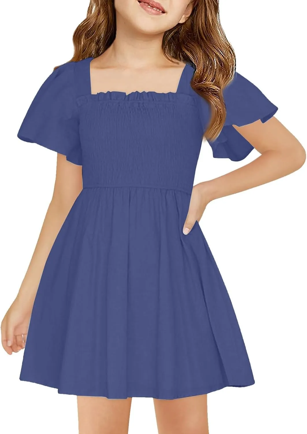Tween Girl Summer Party Dresses Flutter Sleeve A Line Formal Dress Going Out Wedding Dress for Kids 5-14 Years