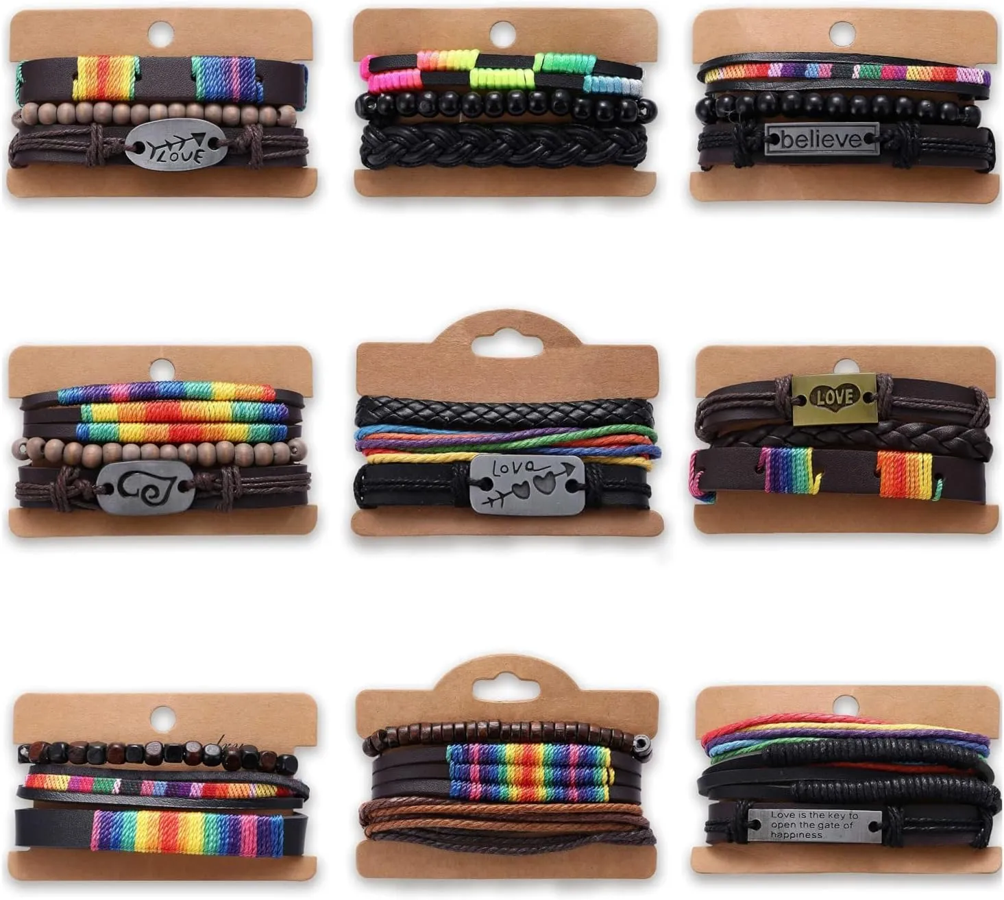 UBGICIG 27Pcs LGBTQ Pride Bracelets for Women Men Adjustable Braided Rainbow Bracelet Handmade Leather Beads Friendship Bracelets Boho Strand Bracelets String Thread Jewelry
