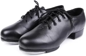 Unisex Kids Youth Boys Girls Black Tap Dance Shoes Lace-Up Heels Split Sole Jazz Dancing Shoes