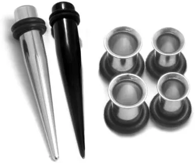 Urban Body Jewelry 6 Piece Steel Taper and Plugs Ear Stretching Kit - Gauge Sizes (9mm), 00G (10mm)