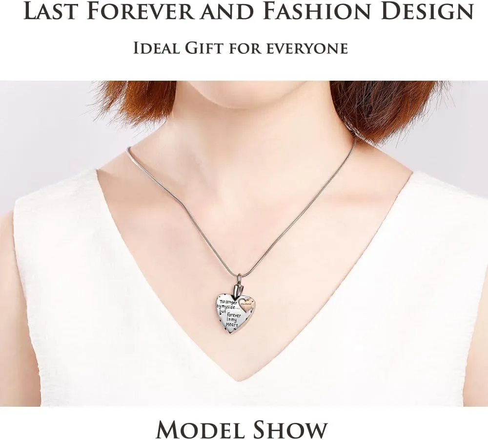 Urn Necklace for Ashes Stainless Steel Cremation Keepsake Jewelry for Ashes Women-No Longer By My Side Forever in My Heart
