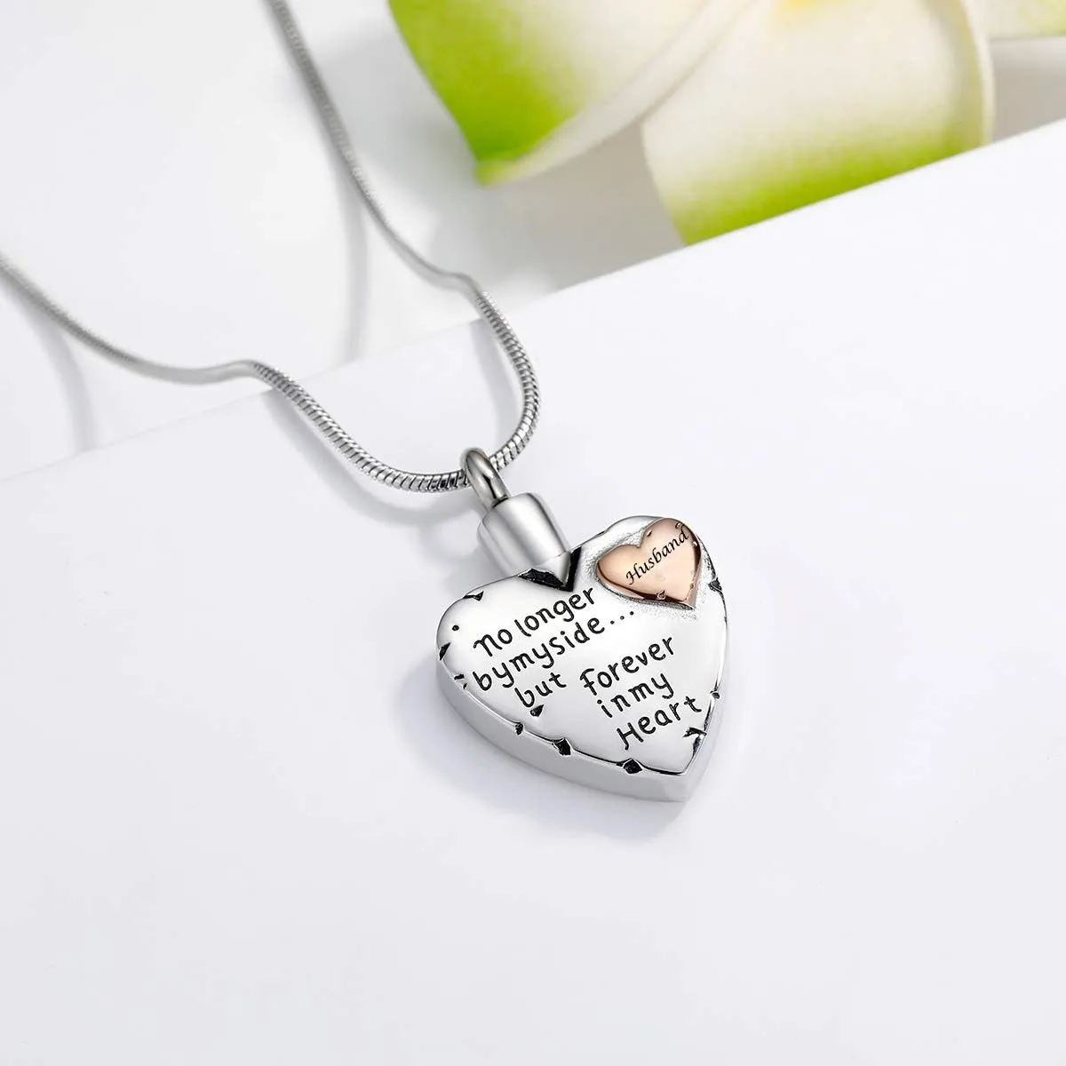 Urn Necklace for Ashes Stainless Steel Cremation Keepsake Jewelry for Ashes Women-No Longer By My Side Forever in My Heart
