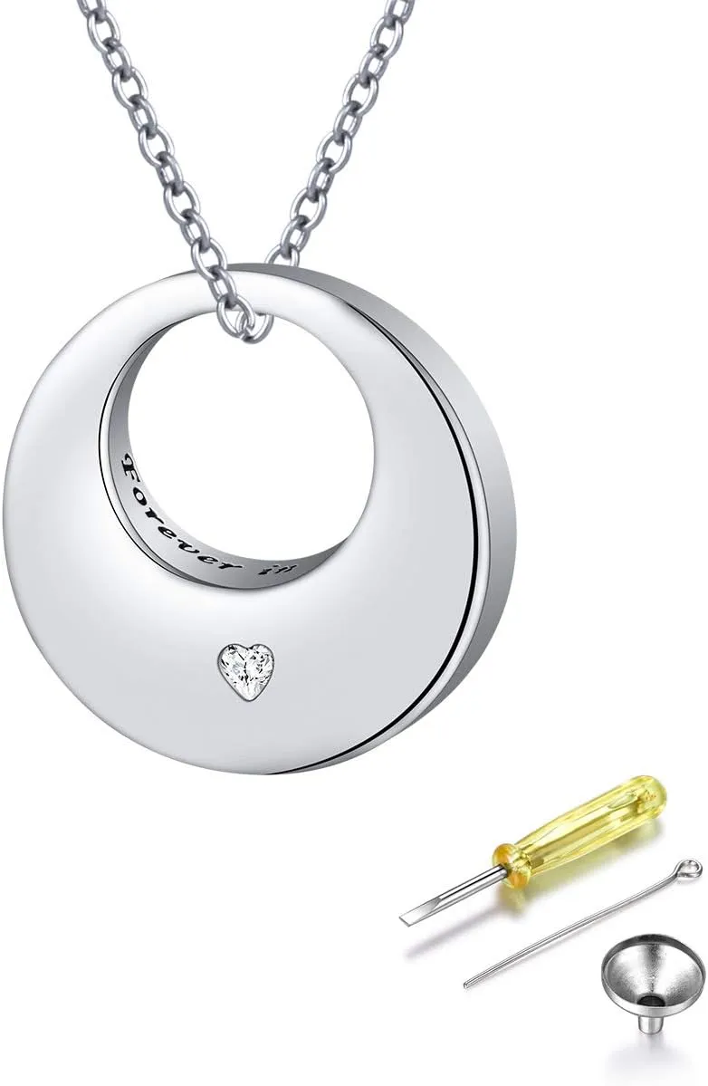 Urn Necklaces for Ashes for Women Girls Cremation Jewelry 925 Sterling Silver Eternity Memorial Forever in My Heart Ashes Keepsake, Adjustable Silver Chain 18 2 Inches