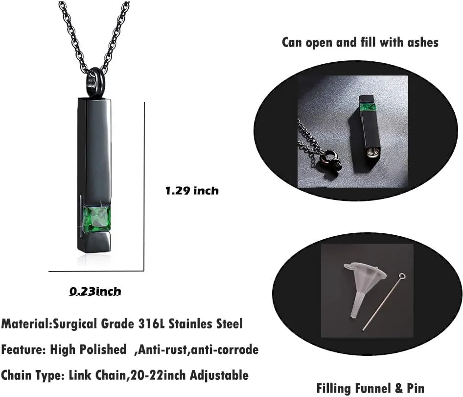Vertical Bar Zircon Cremation Jewelry for Ashes Men Women Urn Necklace for Ashes Mom Dad Grandpa Grandma 