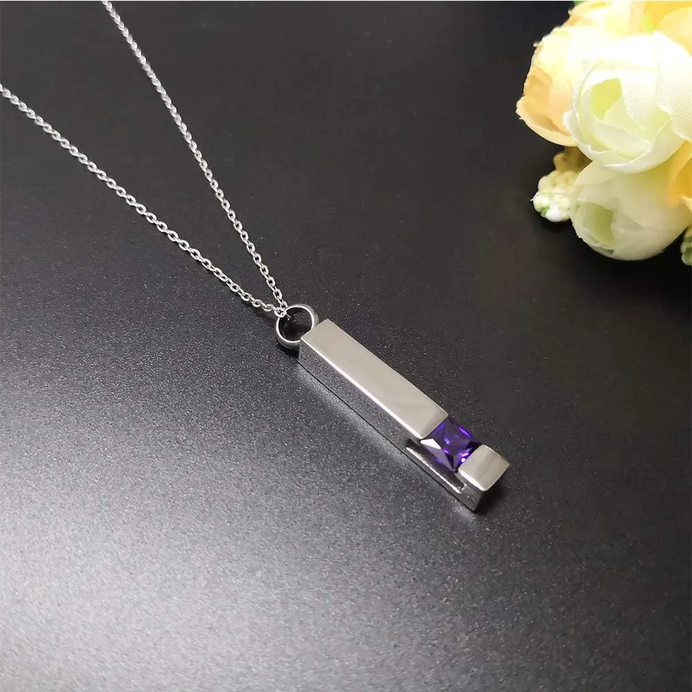 Vertical Bar Zircon Cremation Jewelry for Ashes Men Women Urn Necklace for Ashes Mom Dad Grandpa Grandma 