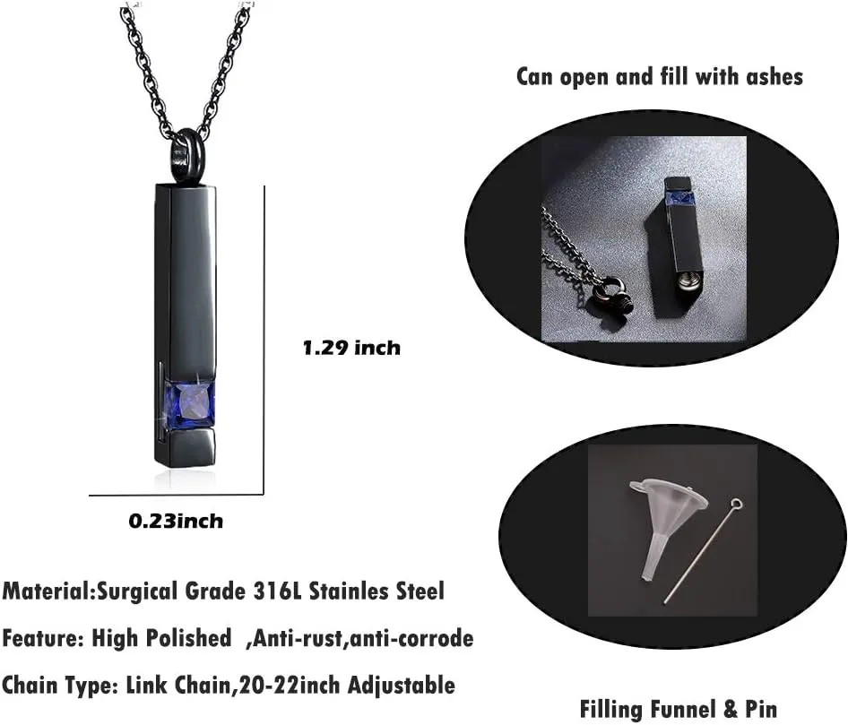 Vertical Bar Zircon Cremation Jewelry for Ashes Men Women Urn Necklace for Ashes Mom Dad Grandpa Grandma 
