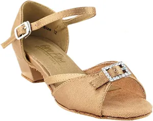 Very Fine Ballroom Latin Tango Salsa Dance Shoes for Girls - 1720G - 1.5 inch Heel-Brown Satin - Size - 3 M