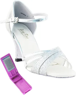 Very Fine Dance Shoes - Ladies Latin, Rhythm, Salsa, Waltz Ballroom Dance Shoes - 6030-3-inch Heel and Foldable Brush Bundle - Silver Stardust - Silver Leathe - 8.5