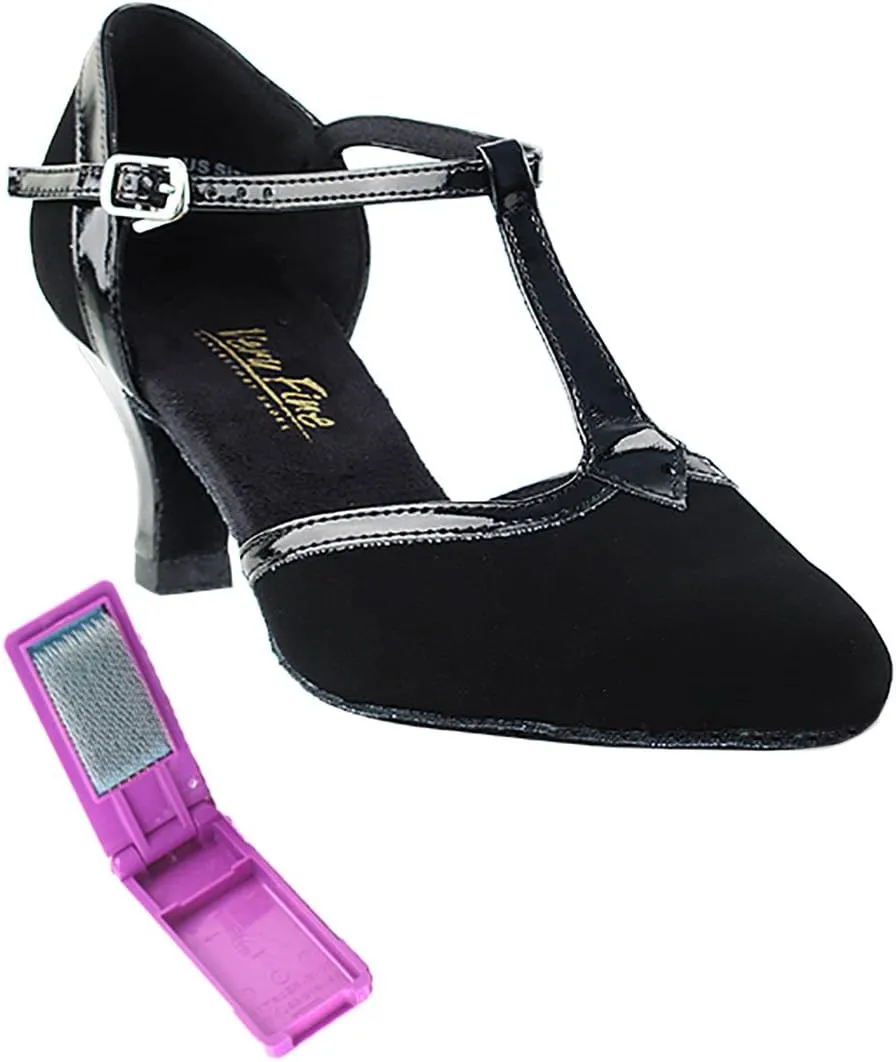 Very Fine Dance Shoes - Ladies Practice, Cuban Low Heel, Waltz Ballroom Dance Shoes - 9627-2.5-inch Heel and Foldable Brush Bundle