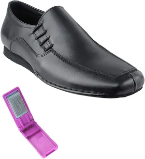 Very Fine Dance Shoes - Mens Latin, Rhythm, Waltz Ballroom Dance Shoes - SERO102BBX - Flat Heel and Foldable Brush Bundle - Black Leather - 10