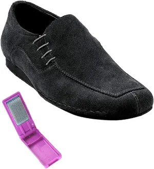 Very Fine Dance Shoes - Mens Latin, Rhythm, Waltz Ballroom Dance Shoes - SERO102BBX - Flat Heel and Foldable Brush Bundle - Black Suede - 12.5