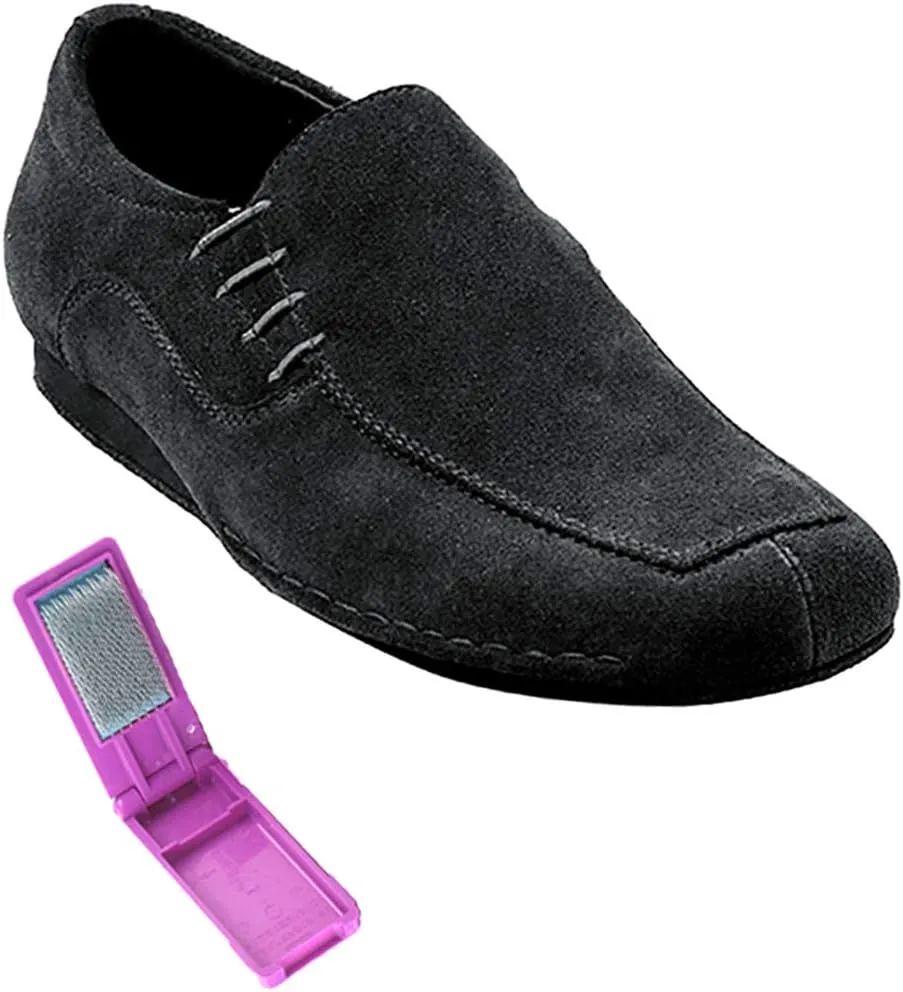 Very Fine Dance Shoes - Mens Latin, Rhythm, Waltz Ballroom Dance Shoes - SERO102BBX - Flat Heel and Foldable Brush Bundle - Black Suede - 12.5