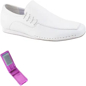 Very Fine Dance Shoes - Mens Latin, Rhythm, Waltz Ballroom Dance Shoes - SERO102BBX - Flat Heel and Foldable Brush Bundle - White Leather - 8