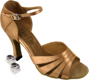 Very Fine Dance Shoes Women's Salsa Ballroom Tango Latin Dance Shoes Style 1680 Bundle with Plastic Dance Shoe Heel Protectors, Brown Satin 9 M US Heel 2.5 Inch