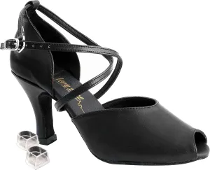 Very Fine Dance Shoes Women's Salsa Ballroom Tango Latin Dance Shoes Style 6033 Bundle with Plastic Dance Shoe Heel Protectors, Black Leather 5 M US Heel 2.5 Inch