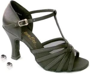 Very Fine Ladies Women Ballroom Dance Shoes EK16612 Black Leather & Black Mesh 2.5" Heel (10M)