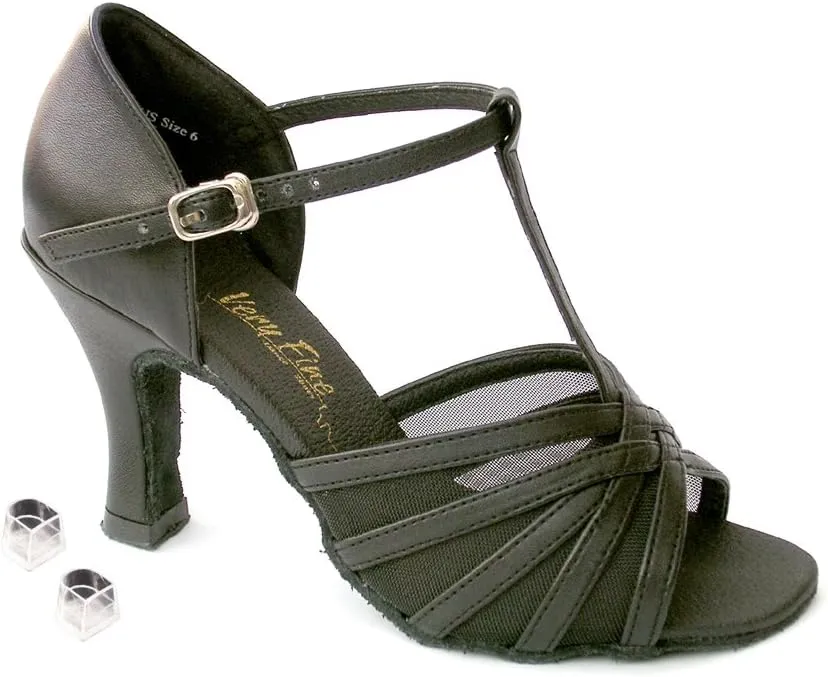 Very Fine Ladies Women Ballroom Dance Shoes EK16612 Black Leather & Black Mesh 2.5" Heel (10M)