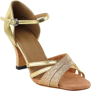Very Fine Women's Ballroom Dance Shoes Tango Wedding Salsa Dance Shoes Gold Stardust & Gold Leather 6030EB Comfortable Dance Shoes 3" Heel 6 M US [Bundle of 5]