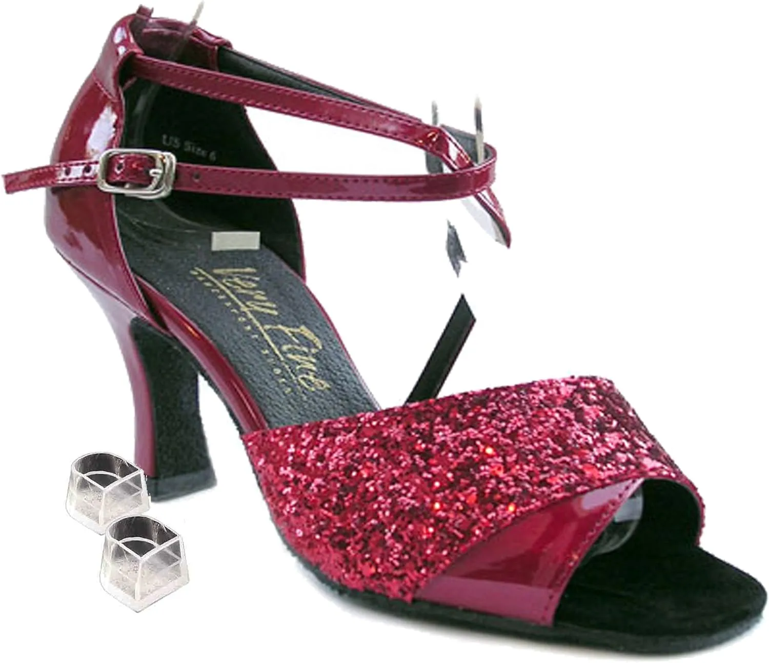 Very Fine Women's Salsa Ballroom Tango Dance Shoes 1659 Bundle with Dance Shoe Heel Protectors 3" Heel