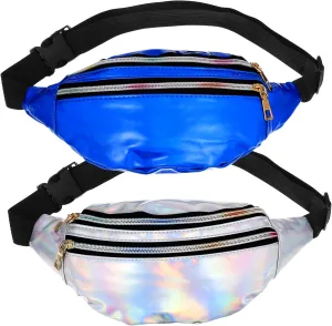 Vintage Holographic Fanny Packs 2 Pack Belt Bags with Adjustable Straps Crossbody Pouches for Travel