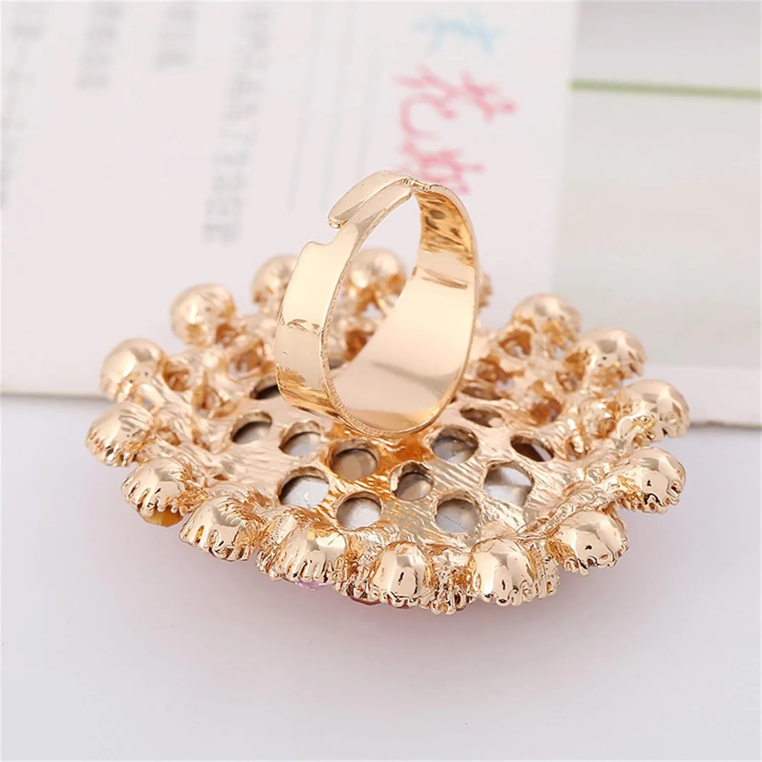 Vintage Rhinestone Glass Finger Rings,Fashion Crystal Adjustable Open Wrap Knuckle Ring Boho Big Oval Stackable Rings Statement Ring Engagement Wedding Cocktail Party Rings Jewelry