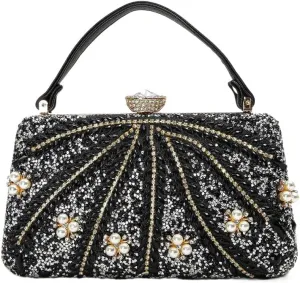 Vintage Women Clutches Bag Evening Bags Women Beading Rhinesrone Bags Handbag Crossbody Bags Wedding Party Purse Bags (Color : Black)