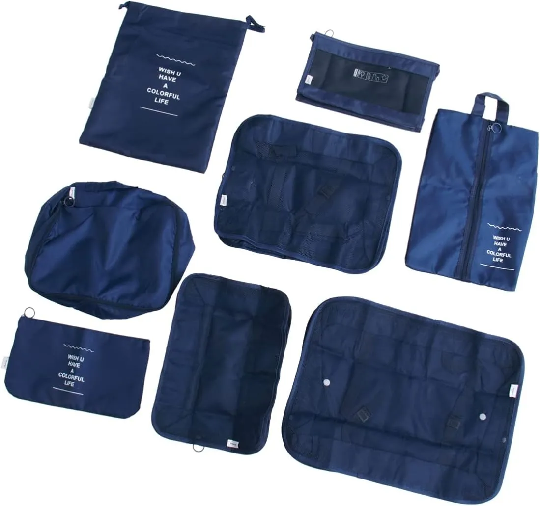 Waterproof Travel Kit 8 Pcs Luggage Storage Pouches Suitcase Organizer Pouches for Clothes Compact Sturdy