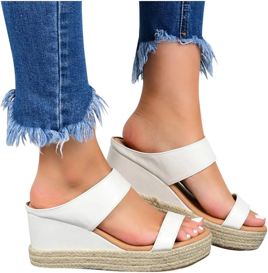 Wedges Toe Slip-On Summer Open Beach Sandals Women Breathable Straw Casual Shoes Wedge Platform Sandals for Women