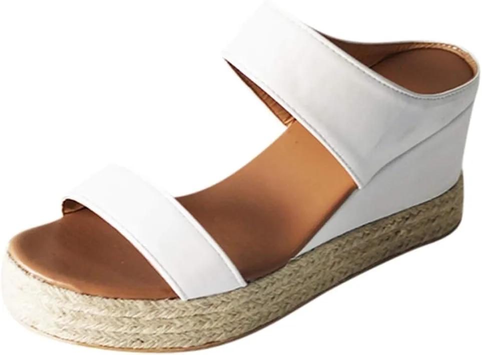 Wedges Toe Slip-On Summer Open Beach Sandals Women Breathable Straw Casual Shoes Wedge Platform Sandals for Women