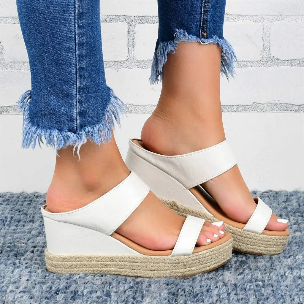 Wedges Toe Slip-On Summer Open Beach Sandals Women Breathable Straw Casual Shoes Wedge Platform Sandals for Women