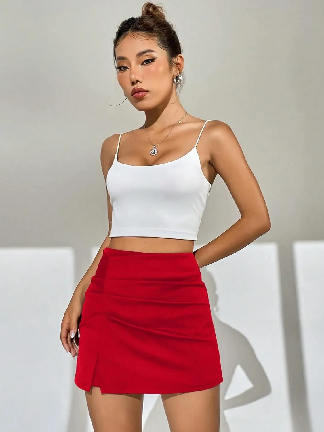 Women 2025 Summer Casual Shorts High Waist Slit Skort