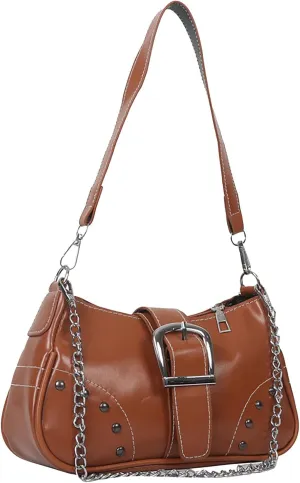 Women Armpit Bag For Lady Cool Style Bag With Chain Ornament Men's Leather Bag