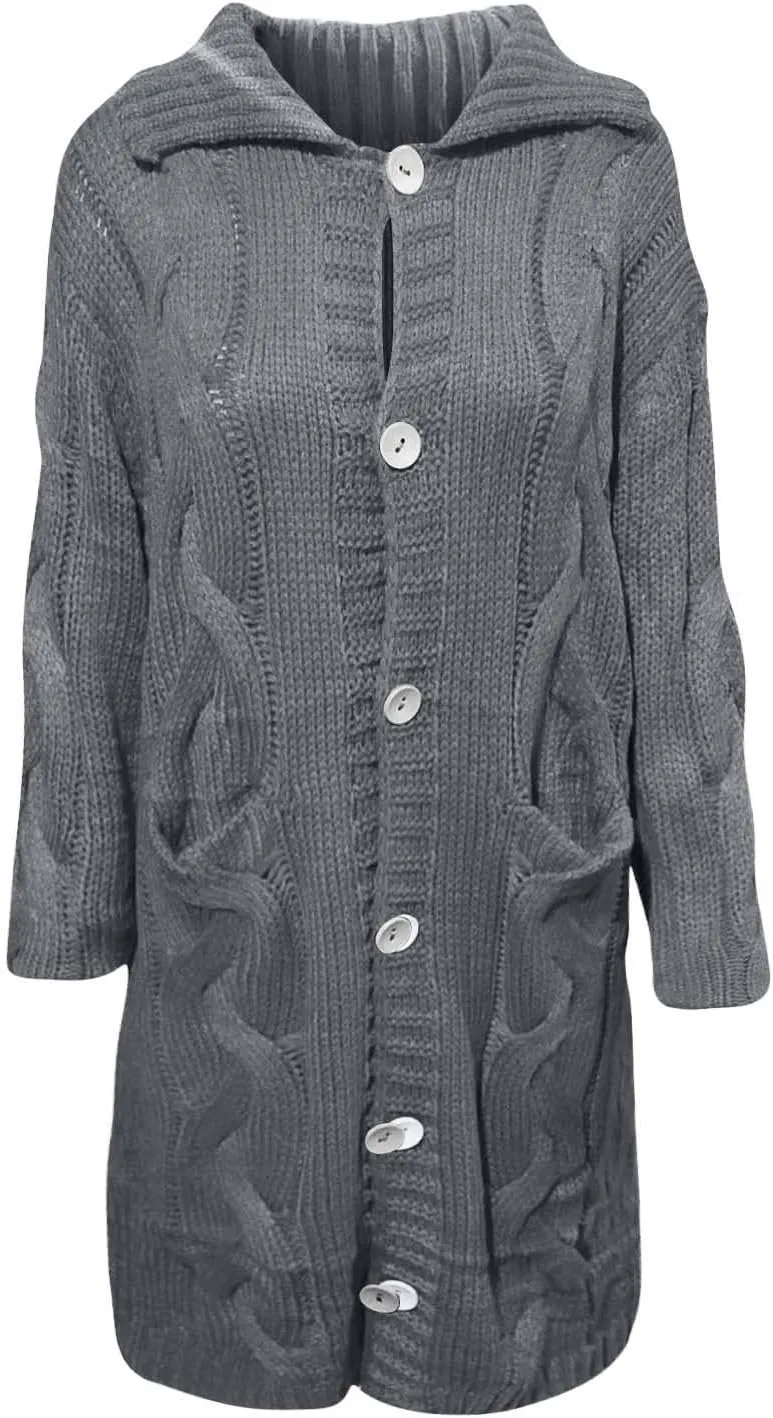 Women Chunky Knit Sweater Coats Trendy Long Cardigan Sweaters with Pockets Fall Winter Jacket Button Blouse