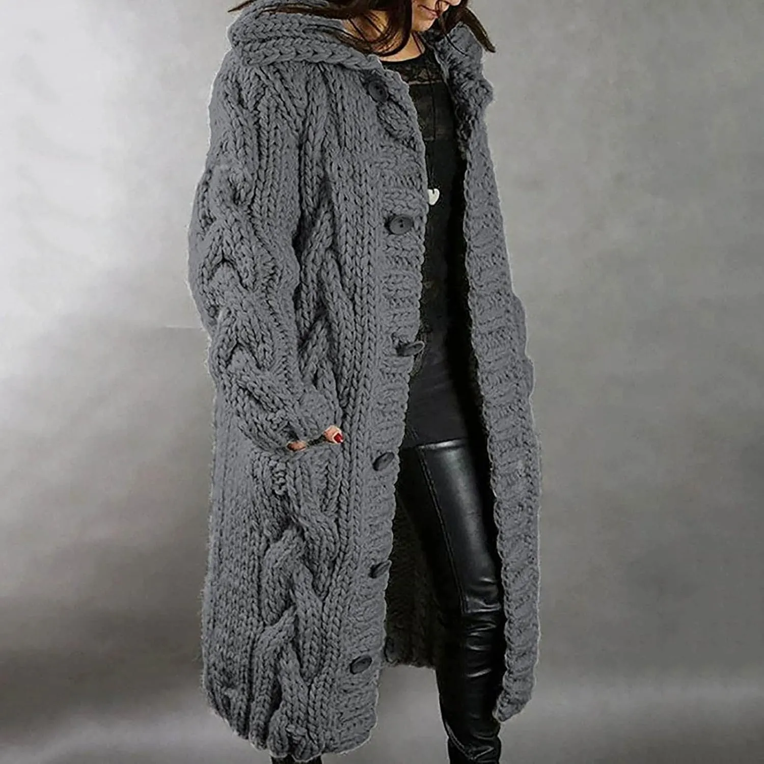 Women Chunky Knit Sweater Coats Trendy Long Cardigan Sweaters with Pockets Fall Winter Jacket Button Blouse
