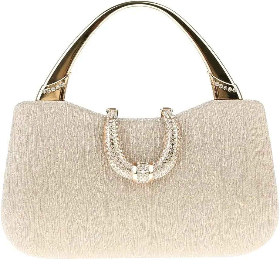Women Clutch Purses Evening Tote Bag Pleated Crystal Clutch Bag Chain Strap for Wedding Party
