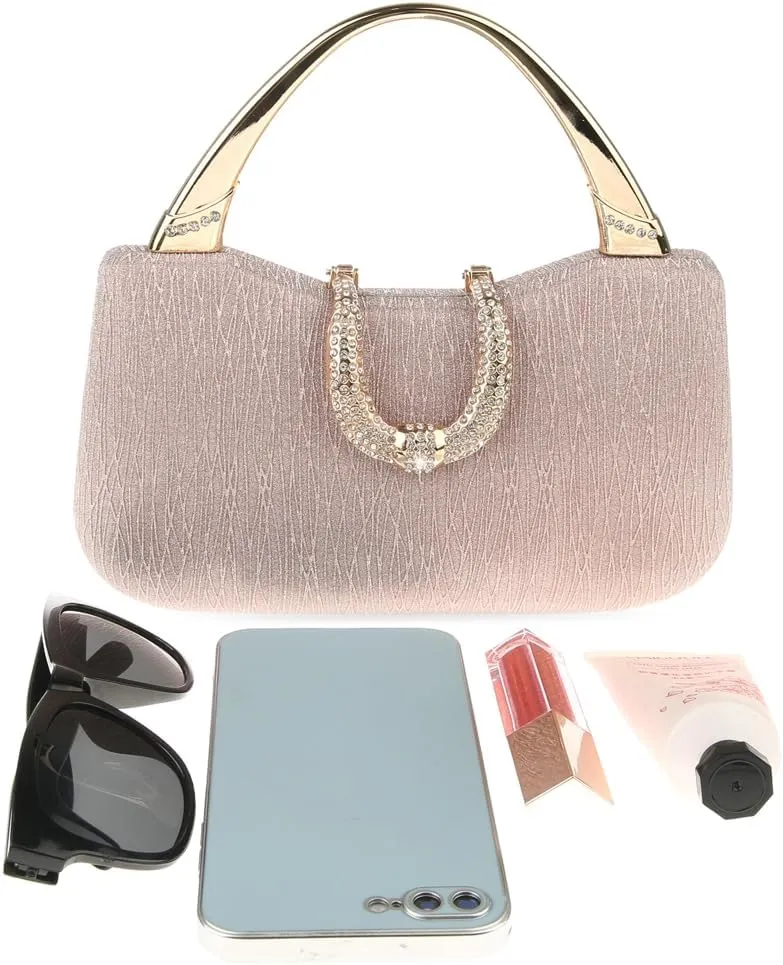 Women Clutch Purses Evening Tote Bag Pleated Crystal Clutch Bag Chain Strap for Wedding Party