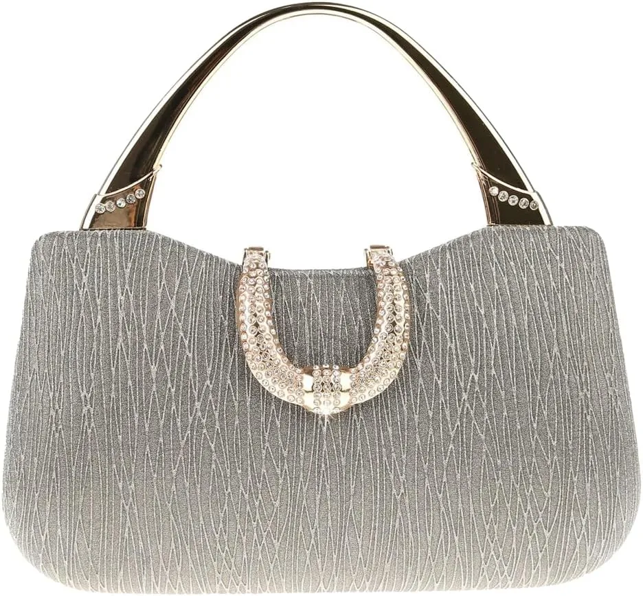 Women Clutch Purses Evening Tote Bag Pleated Crystal Clutch Bag Chain Strap for Wedding Party