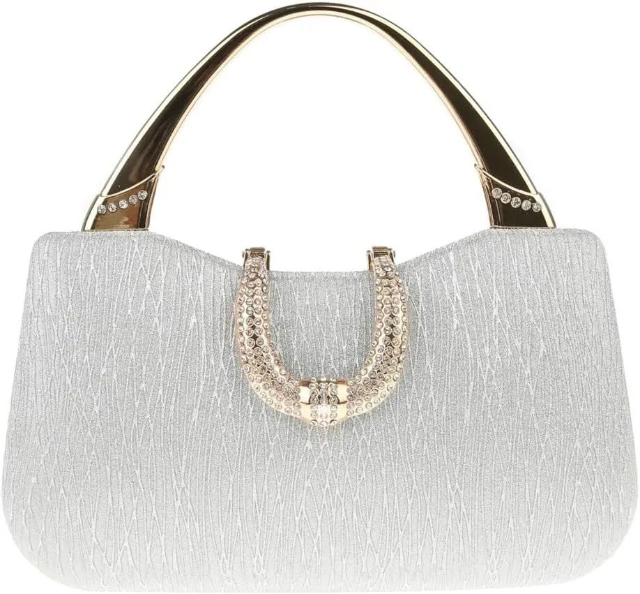 Women Clutch Purses Evening Tote Bag Pleated Crystal Clutch Bag Chain Strap for Wedding Party