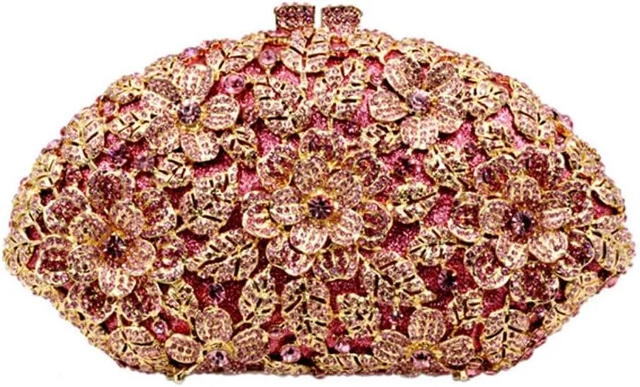 Women Evening Handbag Solid Crystal Flower Purses Chain Wedding Wallet Clutches Bags