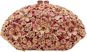 Women Evening Handbag Solid Crystal Flower Purses Chain Wedding Wallet Clutches Bags