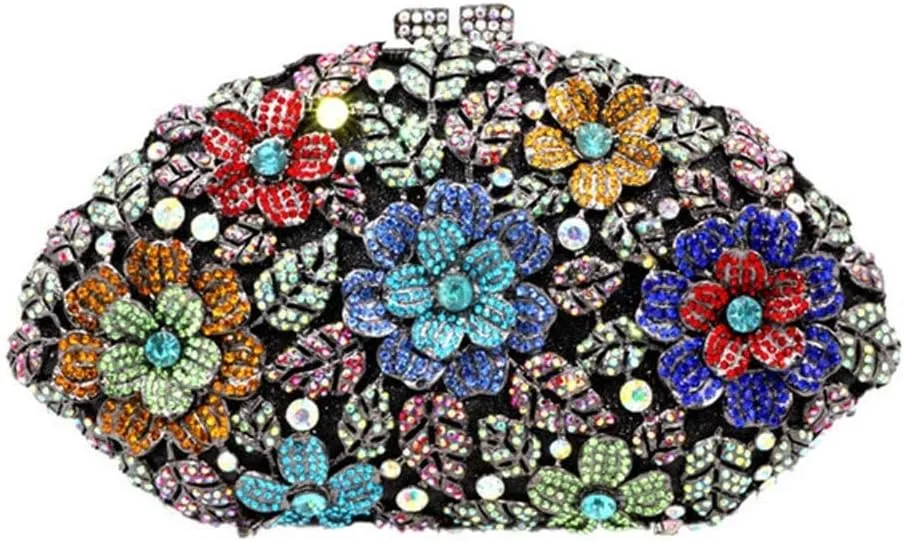 Women Evening Handbag Solid Crystal Flower Purses Chain Wedding Wallet Clutches Bags