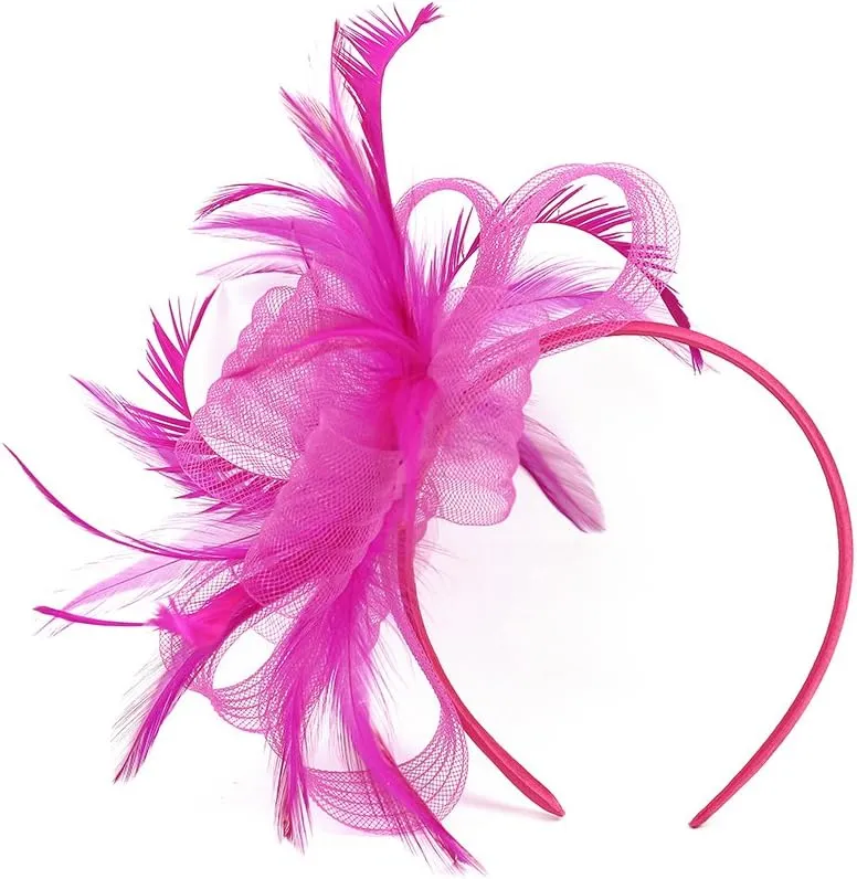 Women Fascinators Hair Clip Headwear Hat Feather Flower Cocktail Tea Party Hat Wedding Hairpin Headband Rose Red