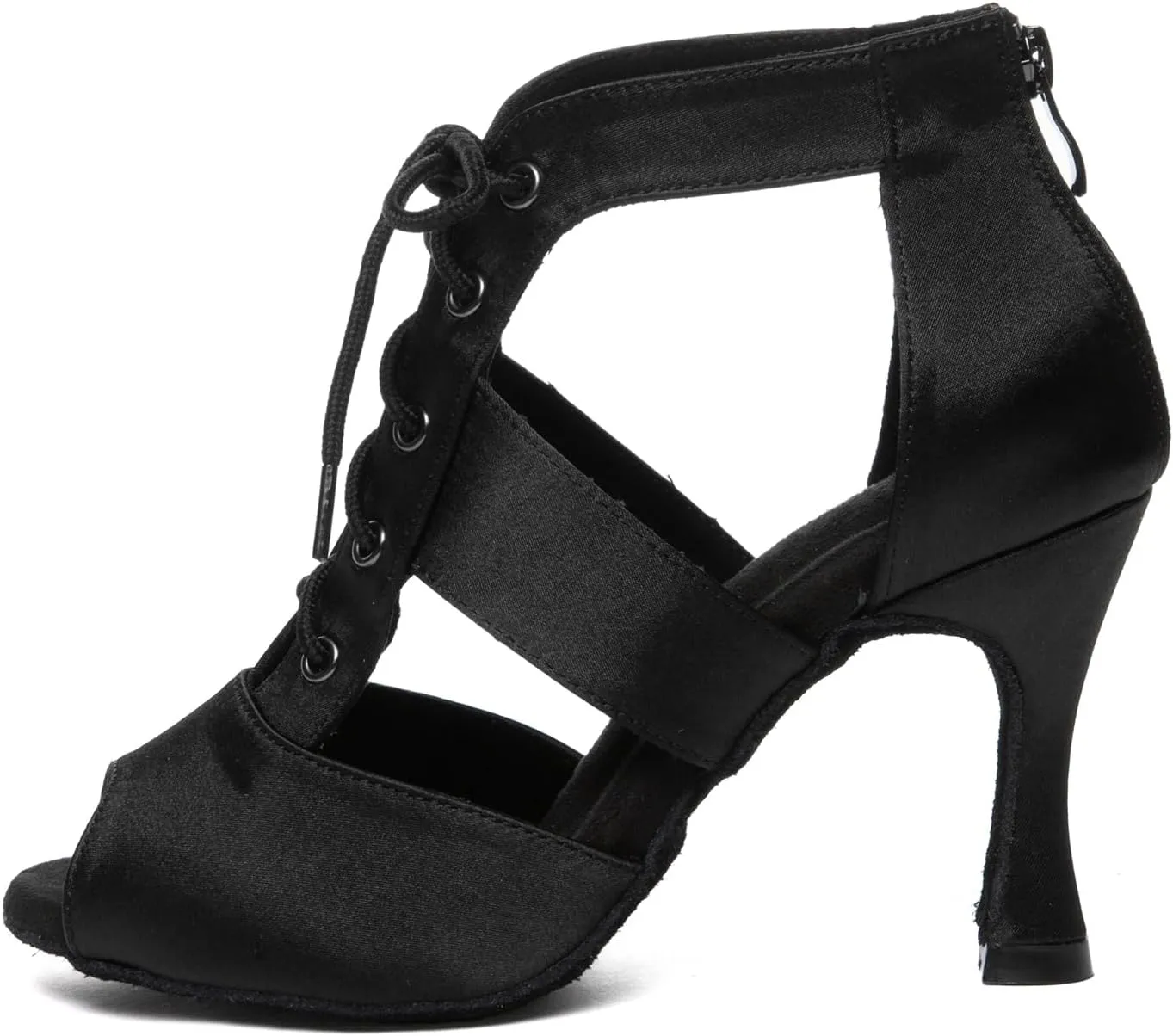 Women Latin Dance Shoes with Zipper Peep Toe Salsa Bachata Ballroom Dance Boots 3.5 inch Heels