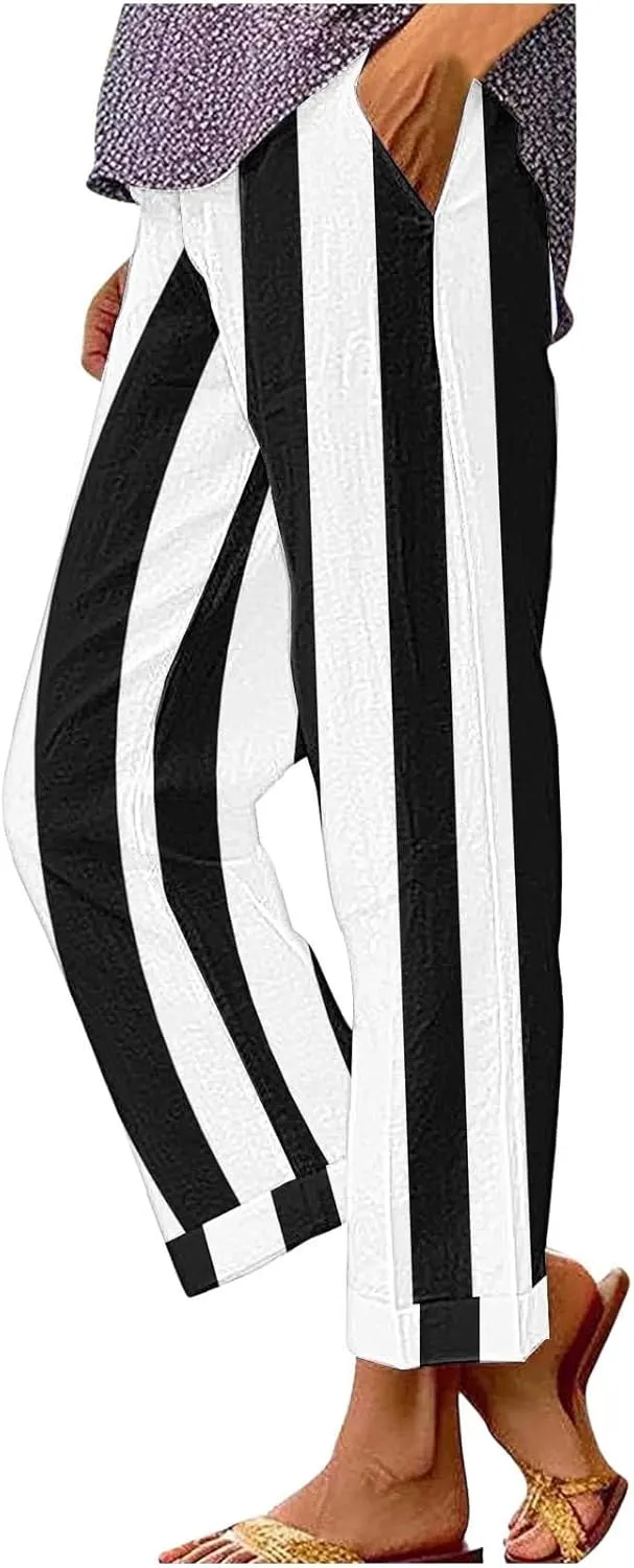 Women Linen Palazzo Pants Casual Drawstring Pants with Pockets Linen Women Wide Leg for