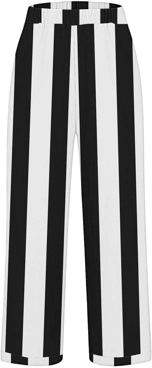 Women Linen Palazzo Pants Casual Drawstring Pants with Pockets Linen Women Wide Leg for