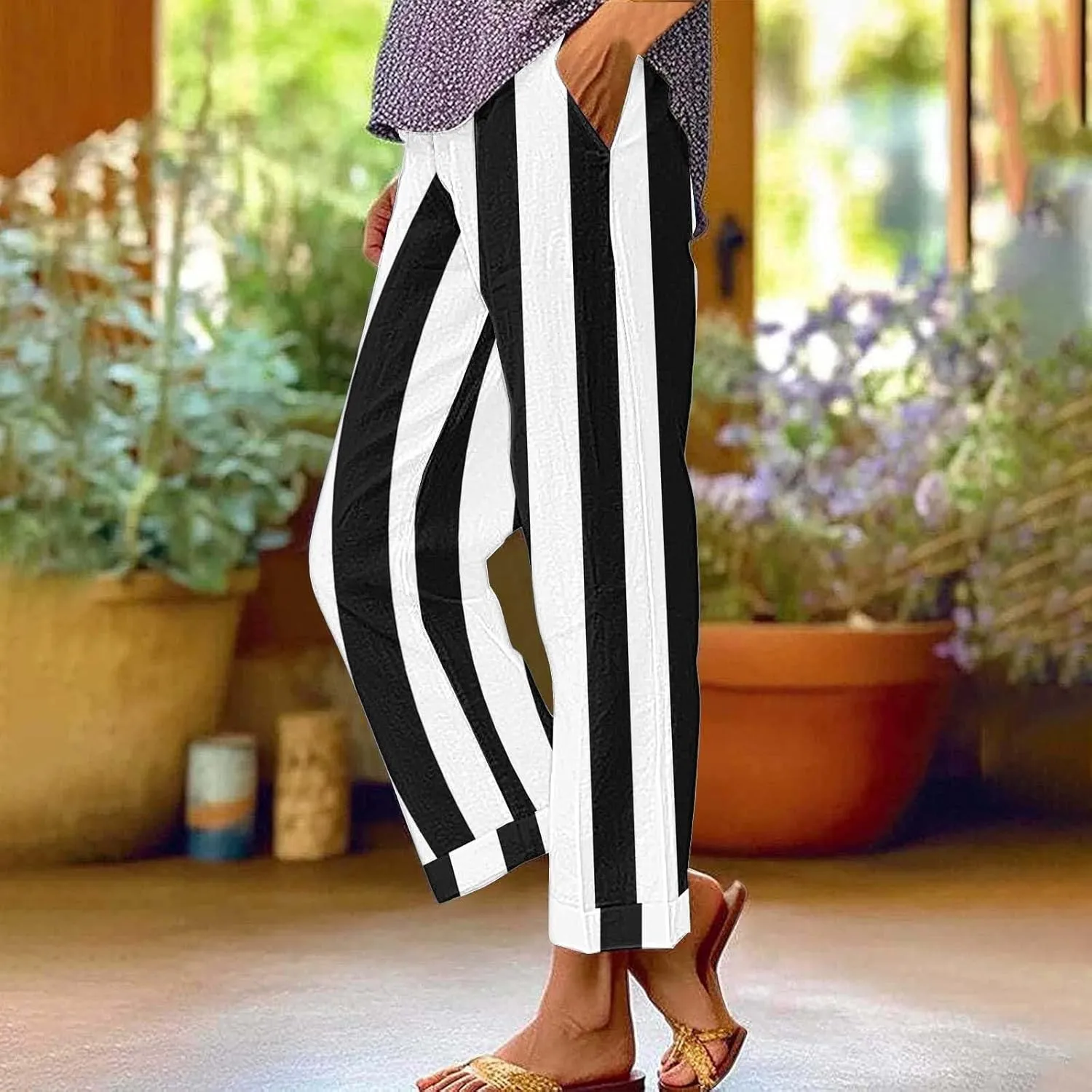 Women Linen Palazzo Pants Casual Drawstring Pants with Pockets Linen Women Wide Leg for