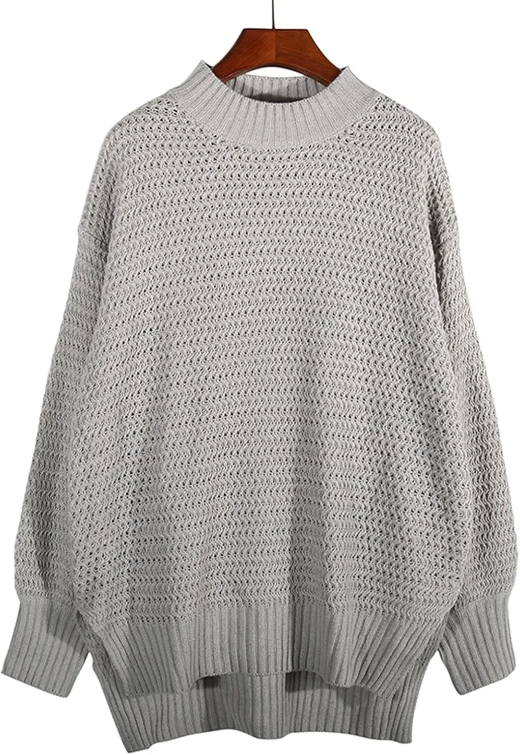 Women Oversized Chunky Cable Knit Sweaters 2024 Fashion Side Slit Hem Lantern Sleeve Crewneck Loose Fit Pullover