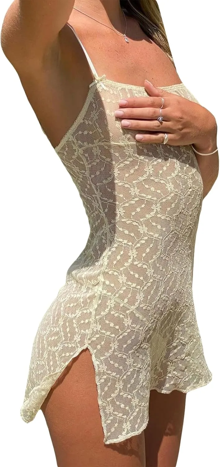 Women 's Layered Lace Mini Dress Sleeveless Strapless Floral Embroidery Ruffle Short Dress Y2K Beach Sundress