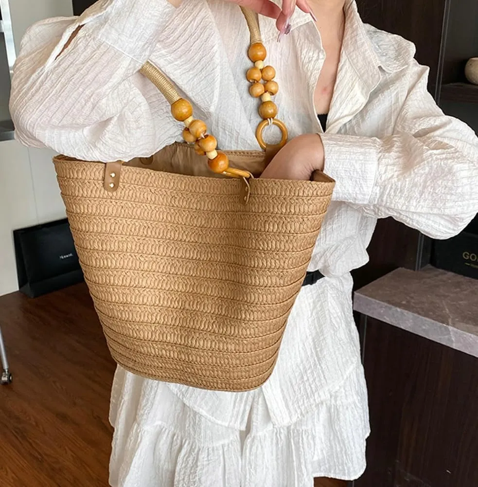 Women summer Beach Bags for Women Straw Tote Bag Top Handle Handbag for Travel Casual Bucket Purse Boho Shoulder Bag