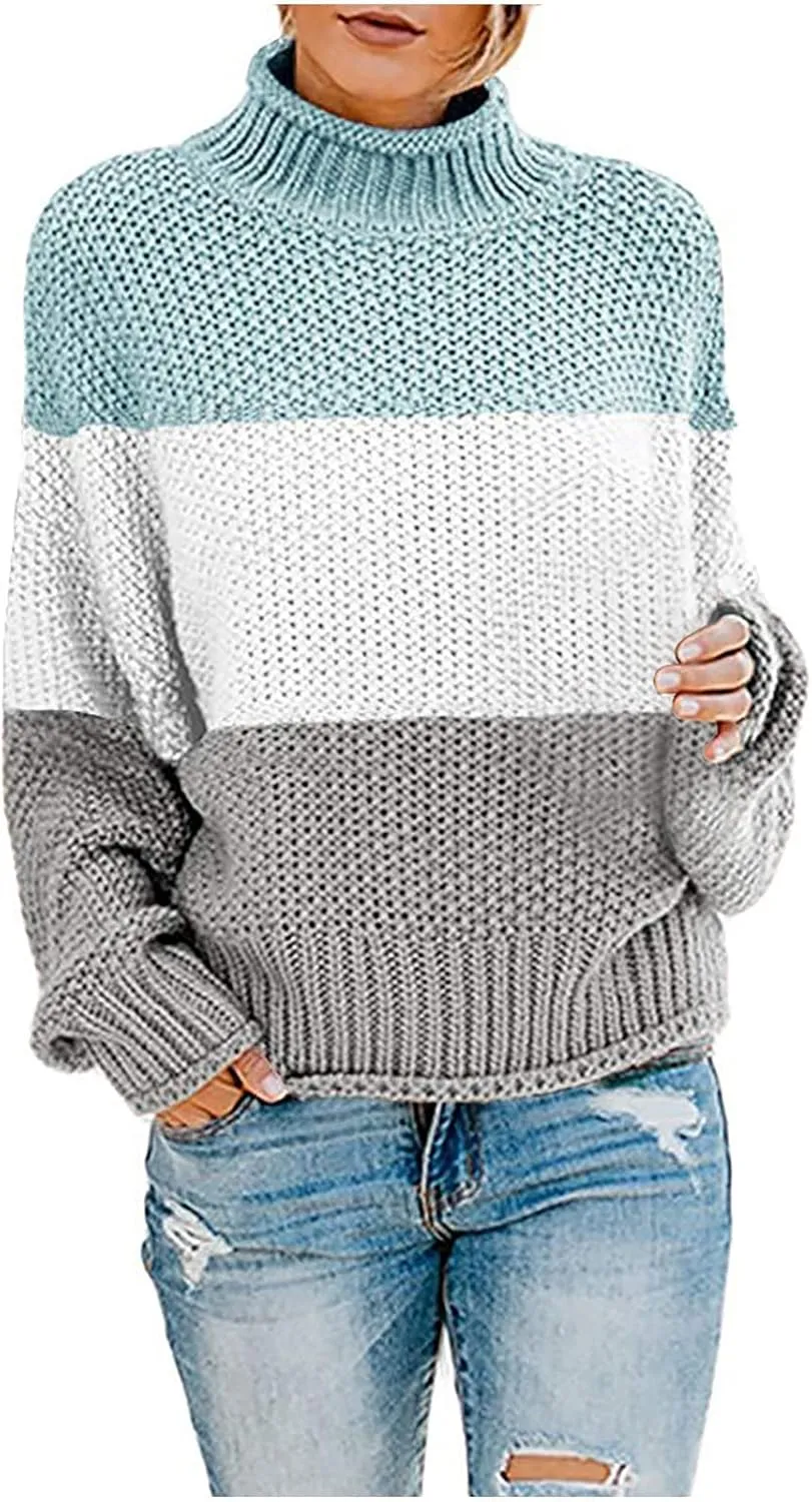 Women Sweaters 2024 Turtleneck Batwing Long Sleeve Knitted Pullover Sweater Loose Oversized Chunky Jumper Tops